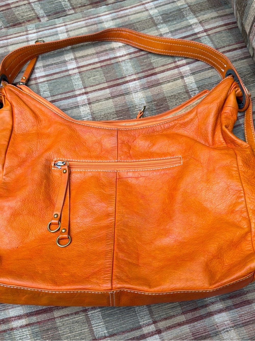 Spiral Orange Leather Hobo Shoulder Bag